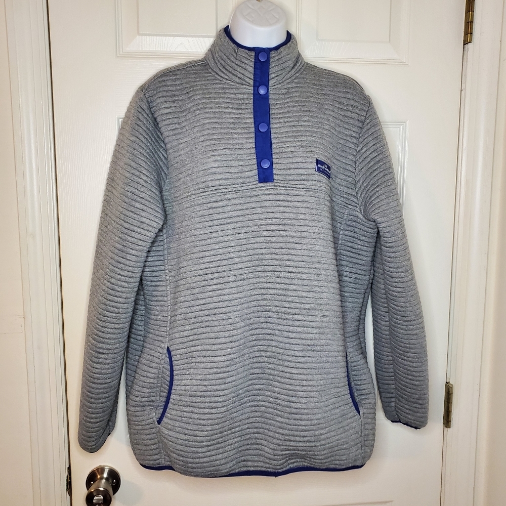 Simply Southern Tried & True Ribbed Snap T Pullover Sweater Women's Large Gray